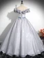 Élégant Argenté Robe De Bal 2024 Robe Boule Volants De l'épaule Sans Manches Noeud Ceinture Dos Nu Longue Promo Robe De Ceremonie
