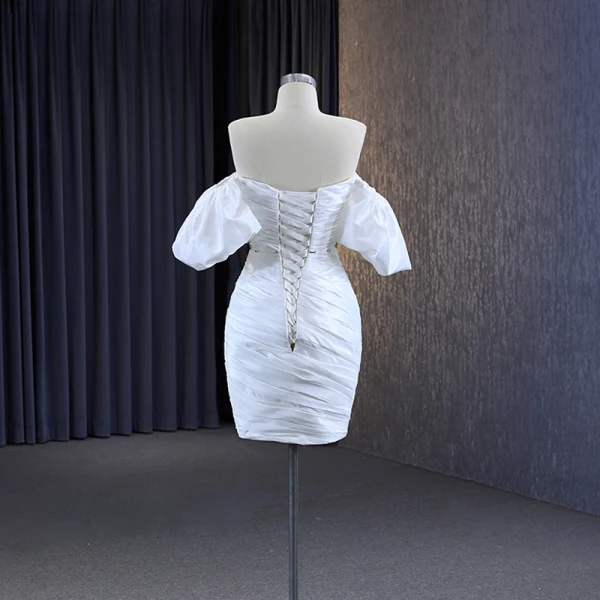 Sexy High-end White Evening Dresses 2023 A-Line / Princess Off-The-Shoulder Short Sleeve Rhinestone Bow Backless Court Train Evening Party Formal Dresses