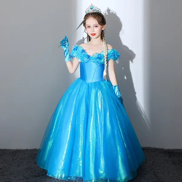 Cinderella White Butterfly Appliques Prom Flower Girl Dresses 2022 Ball Gown V-Neck Short Sleeve Backless Floor-Length / Long Flower Girl Dresses