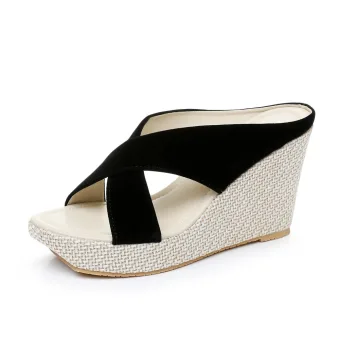 Fashion Black Beach Street Wear Pierced Womens Sandals 2024 9 Cm Wedges Open Peep Toe Sandals High Heels