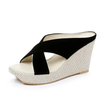 Fashion Black Beach Street Wear Pierced Womens Sandals 2024 9 Cm Wedges Open Peep Toe Sandals High Heels