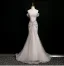 Charming Sparkly Silver Handmade  Beading Sequins Evening Dresses 2025 Trumpet / Mermaid Off-The-Shoulder Short Sleeve Backless Floor-Length / Long Evening Party Formal Dresses