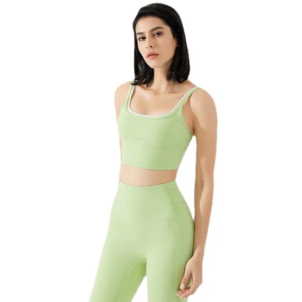 2 Pièces Bleu Marine Nylon Serré Leggings 2021 Moulante Camisole Débardeurs Ensemble de Yoga & Sport