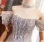 Charming Silver Grey Beading Sequins Prom Dresses 2024 A-Line / Princess Off-The-Shoulder Short Sleeve Backless Floor-Length / Long Prom Formal Dresses