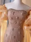 Sexy Champagne Rhinestone Evening Dresses 2025 Trumpet / Mermaid Strapless Sleeveless Backless Floor-Length / Long Evening Party Formal Dresses