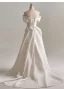 Elegant Ivory Bow Satin Prom Dresses 2025 A-Line / Princess Off-The-Shoulder Short Sleeve Backless Floor-Length / Long Formal Dresses