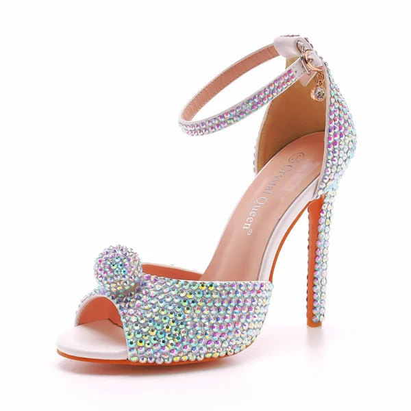 Glitzernden Multifarben Strass Abend Sandalen Damen 2022 Knöchelriemen 11 cm Stilettos Peeptoes Sandaletten Hochhackige