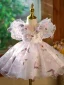 Lovely Blushing Pink Butterfly Appliques Short Flower Girl Dresses 2024 Birthday Ball Gown Scoop Neck Short Sleeve Tulle