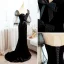Fashion Black Suede Formal Dresses 2022 Trumpet / Mermaid Scoop Neck Puffy 1/2 Sleeves Backless Bow Sweep Train Prom Evening Dresses