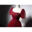 Élégant Bordeaux Fait main Perlage Faux Diamant Paillettes Robe De Bal 2022 Princesse Encolure Carrée Manches Courtes Dos Nu Longue Promo Robe De Ceremonie