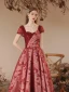 Chic / Beautiful Burgundy Sequins Printing Prom Dresses 2023 A-Line / Princess Off-The-Shoulder Short Sleeve Backless Floor-Length / Long Formal Dresses