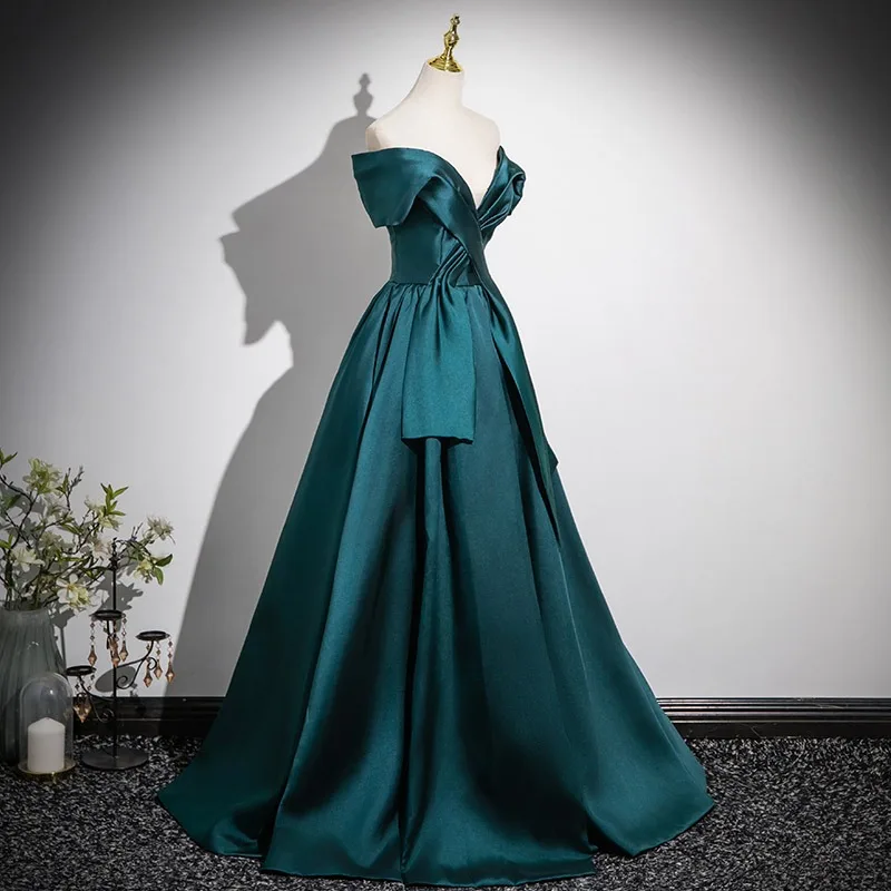 knee length dresses for ladies A-line Strapless Side Slit Long Evening Prom Dresses, Emerald Green Satin  Prom Dress, MR8885 main image 1