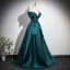Vintage / Retro Dark Green Prom Dresses 2025 A-Line / Princess Off-The-Shoulder Short Sleeve Backless Floor-Length / Long Formal Dresses