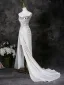 Sexy Weiß Perlenstickerei Perle Pailletten Abendkleider 2025 Meerjungfrau Bandeau Ärmellos Rückenfreies Sweep / Pinsel Zug Festliche Kleider