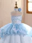 Fashion Sky Blue Beading Star Sequins Birthday Flower Girl Dresses 2026 Ball Gown Scoop Neck Sleeveless Backless Floor-Length / Long Tulle
