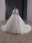 Luxury / Gorgeous White Beading Pearl Sequins Lace Flower Wedding Dresses 2025 Ball Gown High Neck Long Sleeve Backless Court Train