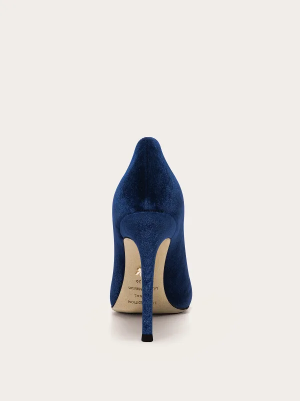 Vintage Koninklijk Blauw Avond Flueel Appliques Pumps 2025 10 cm Naaldhakken / Stiletto Spitse Neus Pumps Hoge Hakken