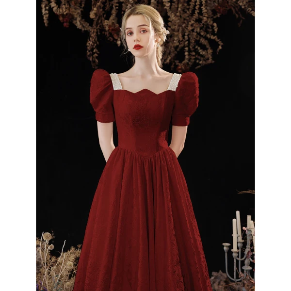 Vintage / Retro Ivory Satin Homecoming Graduation Dresses Prom Dresses 2023 A-Line / Princess Square Neckline Pearl Short Sleeve Backless Floor-Length / Long Formal Dresses