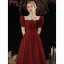 Vintage / Retro Ivory Satin Homecoming Graduation Dresses Prom Dresses 2023 A-Line / Princess Square Neckline Pearl Short Sleeve Backless Floor-Length / Long Formal Dresses