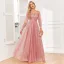 Elegant Blushing Pink Prom Dresses 2024 A-Line / Princess V-Neck Long Sleeve Backless Floor-Length / Long Prom Formal Dresses