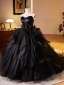 Fashion Black Appliques Cascading Ruffles Prom Dresses 2024 Ball Gown Strapless Sleeveless Backless Court Train Prom Formal Dresses