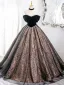 Vintage / Retro Black Glitter Prom Dresses 2024 Ball Gown Off-The-Shoulder Sleeveless Backless Floor-Length / Long Prom Formal Dresses