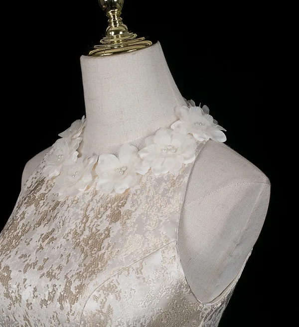 Élégant Champagne Appliques Noeud Robe De Soirée 2026 Princesse Col Haut Sans Manches Longue Soirée Robe De Ceremonie