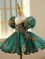 Chic / Beautiful Dark Green Beading Sequins Flower Girl Dresses 2022 Ball Gown Scoop Neck Puffy Short Sleeve Floor-Length / Long Prom Flower Girl Dresses
