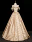 Vintage / Retro Champagne Appliques Satin Prom Dresses 2026 Ball Gown Strapless Sleeveless Backless Floor-Length / Long Formal Dresses