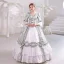 Baroque Medieval Sage Green Prom Dresses 2022 Ball Gown Square Neckline Bell sleeves Backless Rhinestone Pearl Bow Floor-Length / Long Formal Dresses