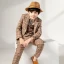 Tan Plaid 5-piece Boys Wedding Suits 2022 Long Sleeve Coat Pants Shirt Tie Vest