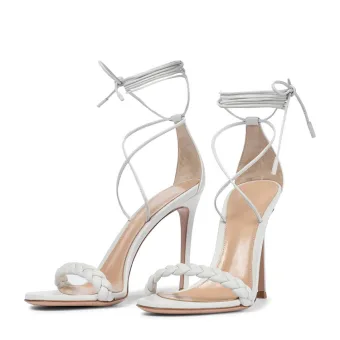 Sexy Blanche Soirée Sandales Femme 2022 11 Cm Talons Aiguilles Bride Cheville Peep Toes Bout Ouvert Sandales Talons Hauts