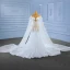 Elegant High-end White Beading Pearl Wedding Dresses 2023 Trumpet / Mermaid Scoop Neck Short Sleeve Royal Train Wedding
