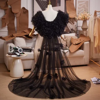 Charming Black Appliques Prom Shawl 2025 Tulle