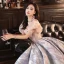 Fashion Blushing Pink Glitter Prom Dresses 2023 A-Line / Princess Square Neckline Bow Short Sleeve Backless Floor-Length / Long Prom Formal Dresses