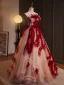 Chic / Belle Bordeaux Perlage Paillettes Robe De Bal 2024 Robe Boule Bustier Sans Manches Dos Nu Longue Promo Robe De Ceremonie
