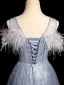 Chic / Beautiful Sky Blue Lace Flower Tassel Prom Dresses 2024 A-Line / Princess Scoop Neck Sleeveless Backless Floor-Length / Long Prom Formal Dresses