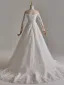 Élégant Blanche En Dentelle Fleur Robe De Mariée 2025 Robe Boule De l'épaule Manches Longues Dos Nu Train De Balayage