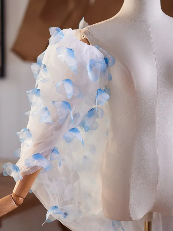 Flower Fairy Sky Blue Handmade  Appliques Prom shawl 2025