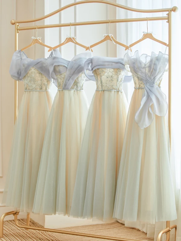 Chic Beautiful Grey Beading Bridesmaid Dresses 2023 A-Line Princess Short Sleeve Long