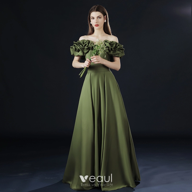 olive green tight prom dress Tight One-Shoulder Long Formal Dress