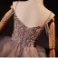 High-end Grey Beading Pearl Sequins Cascading Ruffles Prom Dresses 2024 Ball Gown Spaghetti Straps Sleeveless Backless Floor-Length / Long Prom Formal Dresses