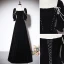 Elegant Black Pearl Evening Dresses 2023 A-Line / Princess Square Neckline Short Sleeve Backless Floor-Length / Long Evening Party Formal Dresses