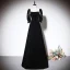 Elegant Black Pearl Evening Dresses 2023 A-Line / Princess Square Neckline Short Sleeve Backless Floor-Length / Long Evening Party Formal Dresses