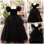 Chic / Beautiful Black Cascading Ruffles Birthday Flower Girl Dresses 2024 Square Neckline Ball Gown Puffy Short Sleeve Backless Floor-Length / Long
