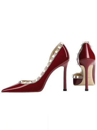 Sexy Bordeaux Soirée Rivet Escarpins 2025 Cuir 10 Cm Talons Aiguilles À Bout Pointu Escarpins Talons Hauts