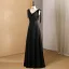 Modest / Simple Black Pearl Prom Dresses 2024 A-Line / Princess V-Neck Sleeveless Backless Floor-Length / Long Prom Formal Dresses