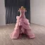 High-end Unusual Blushing Pink Cascading Ruffles Prom Dresses 2025 Ball Gown Off-The-Shoulder Short Sleeve Backless Sweep Train Formal Dresses