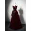 Charming Burgundy Bow Evening Dresses 2023 A-Line / Princess Strapless Sleeveless Backless Floor-Length / Long Evening Party Formal Dresses