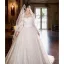 Elegante Weiß Spitze Blumen Brautkleider / Hochzeitskleider 2025 Ballkleid Off Shoulder Lange Ärmel Rückenfreies Sweep / Pinsel Zug Hochzeit